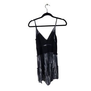 BCBGMAXAZRIA Womens Silk Black & Blue Sleeveless V-Neck Tiered Dress M